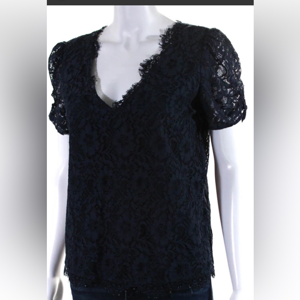Joie Black Lace Short Sleeve V-Neck Top